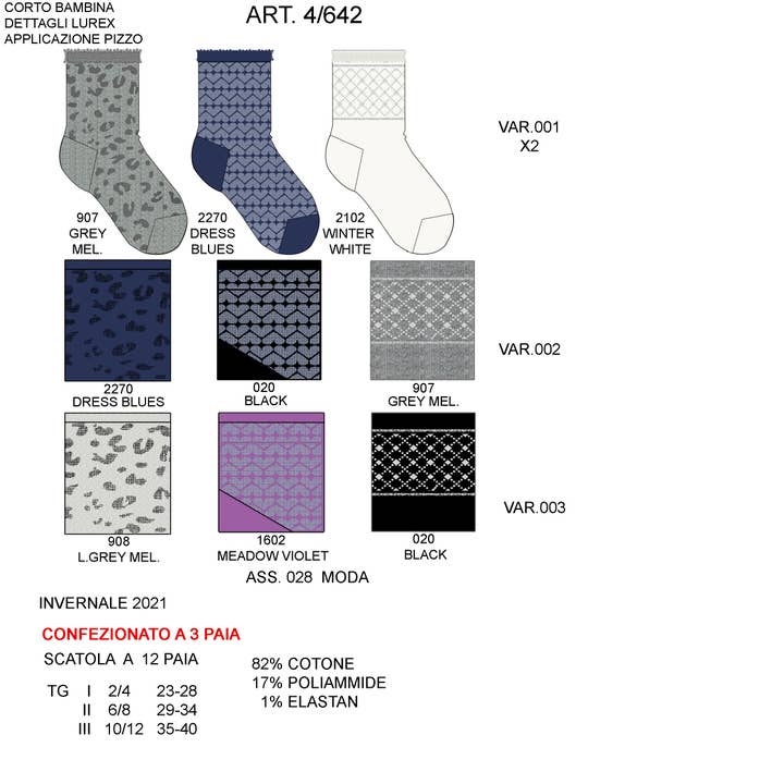 Tris damessokken met kanten rand (4/642) voor wholesale door Ciocca