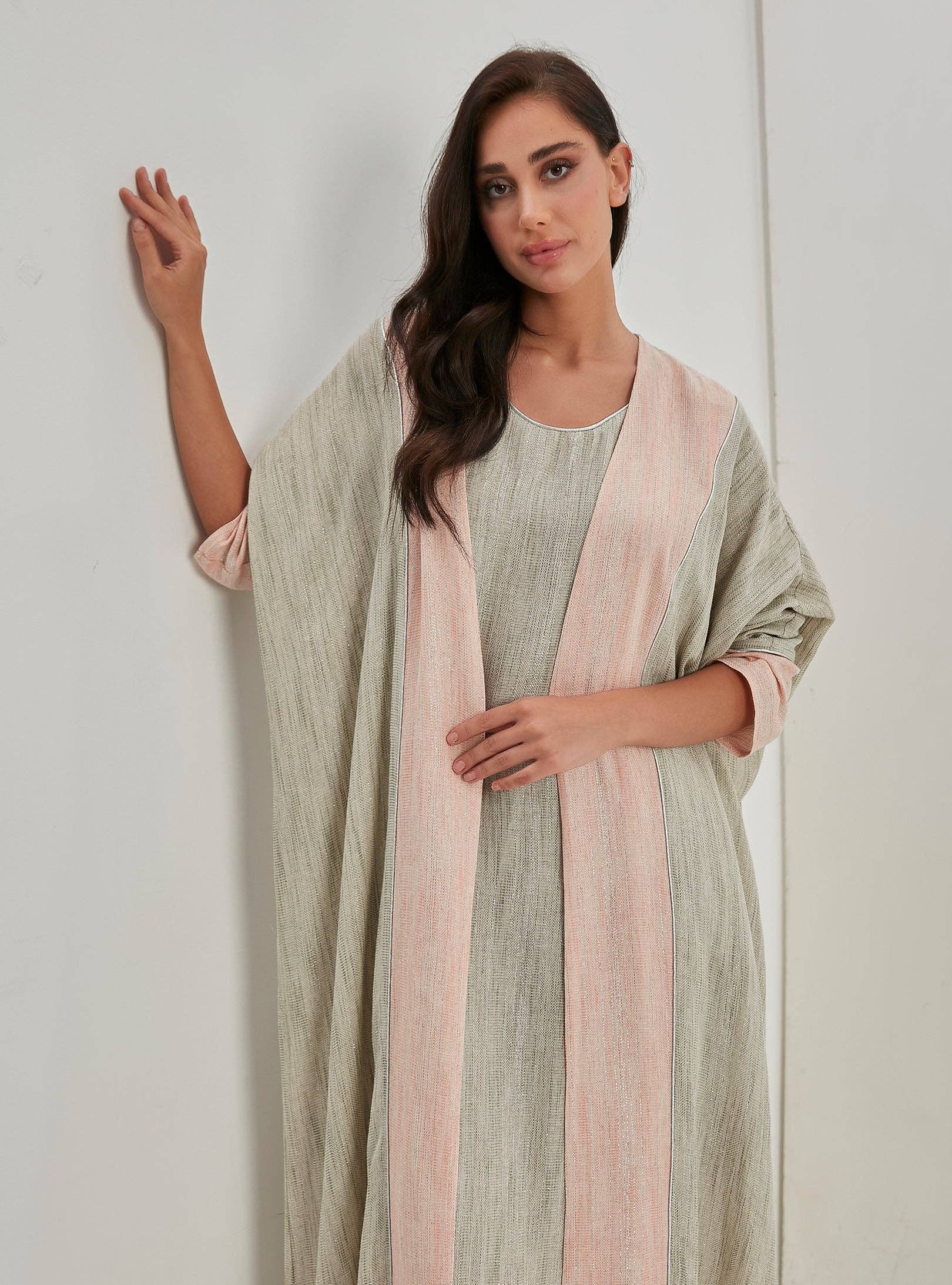 Store WF – wholesale Kaftan – Women's – Linen Cotton Silver Glitter Three Pice Abaya Set5