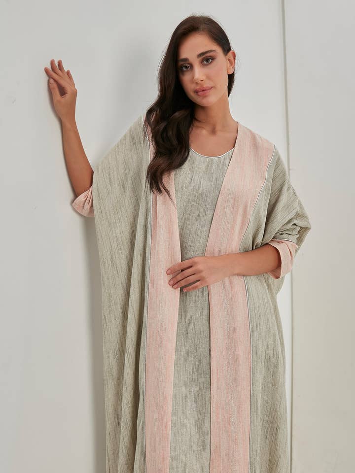 Store WF – wholesale Kaftan – Women's – Linen Cotton Silver Glitter Three Pice Abaya Set5