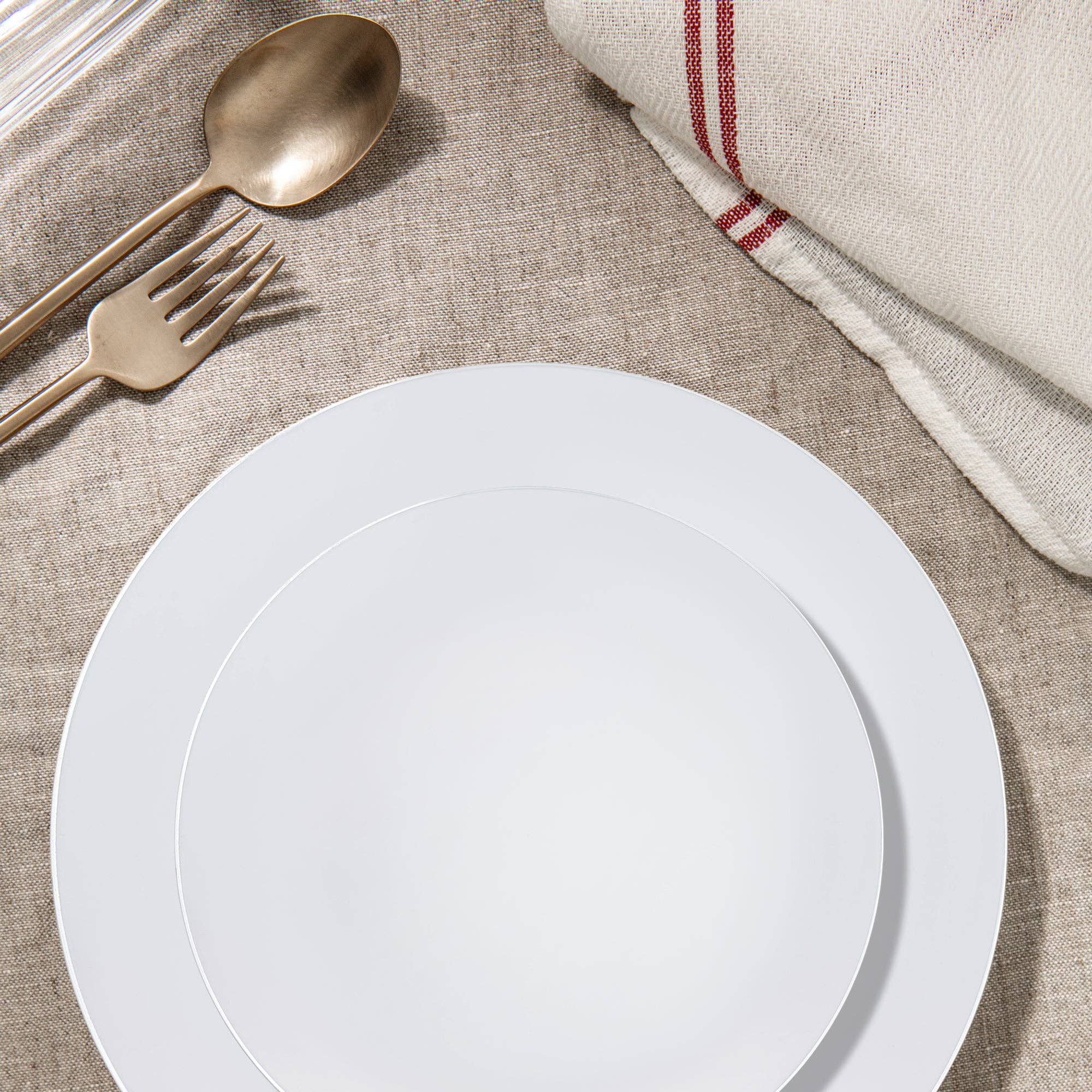 Smarty had a Party - Wholesale Dinnerware Set - White w/ Silver Organic Plastic Dinnerware Set - 120 Guests8