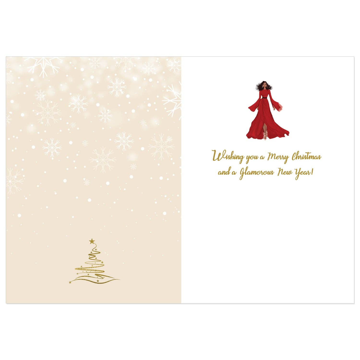 African American Expressions - Venta al por mayor Tarjetas de Navidad - Tarjeta de Navidad con un glamuroso vestido rojo C9761