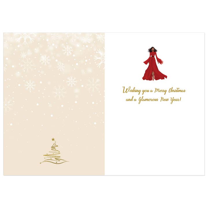 African American Expressions – Großhandel Weihnachtskarte – C976 Glamorous Red Dress Weihnachtskarte1