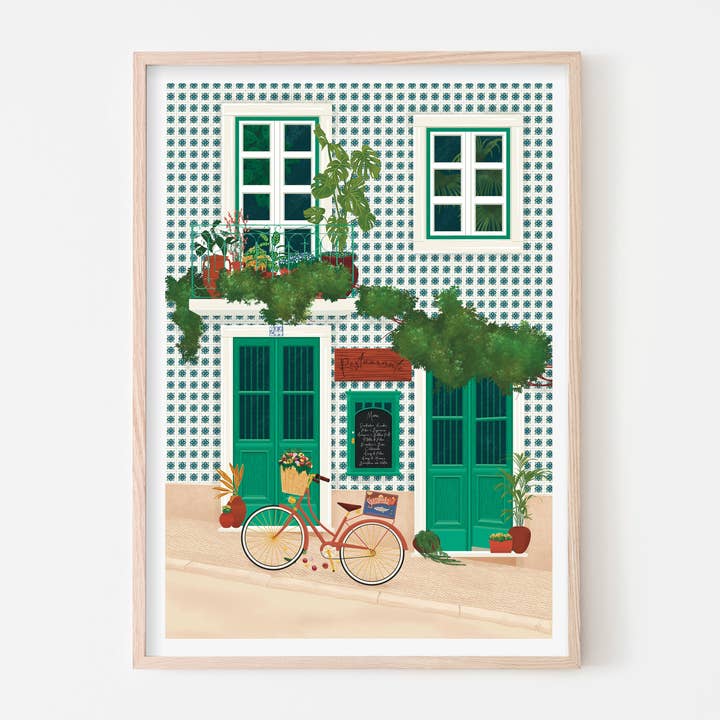 Impresión de Arte de Restaurante de Lisboa | Póster de Viaje Verde y Blanco para venta al por mayor de Vero Illustrates Art Prints and Greeting Cards