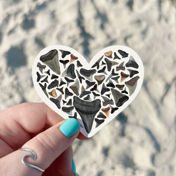 25 Sweetpeas - Wholesale Sticker - Shark Tooth Lover Sticker, Beach Sticker, Shark Tooth Heart3