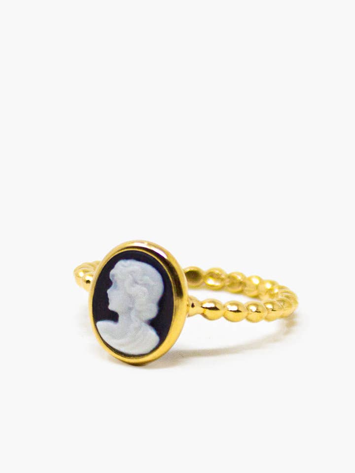 Bague à empiler Ginevra Black Mini Cameo pour la vente par Vintouch Jewels