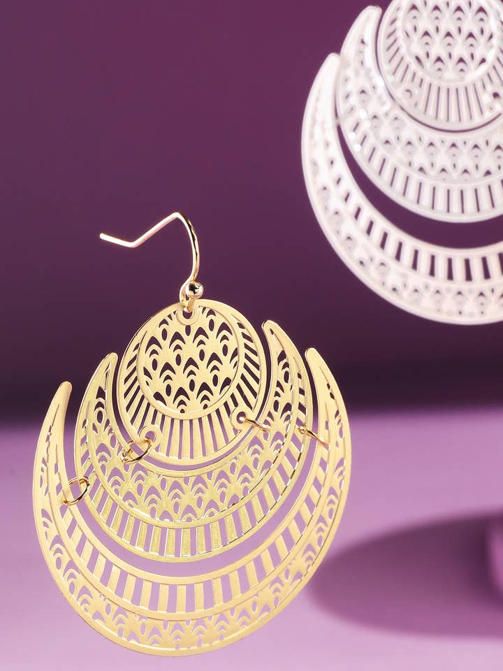 Layered Crescent Filigree Drop Earrings for wholesale by Urbanista