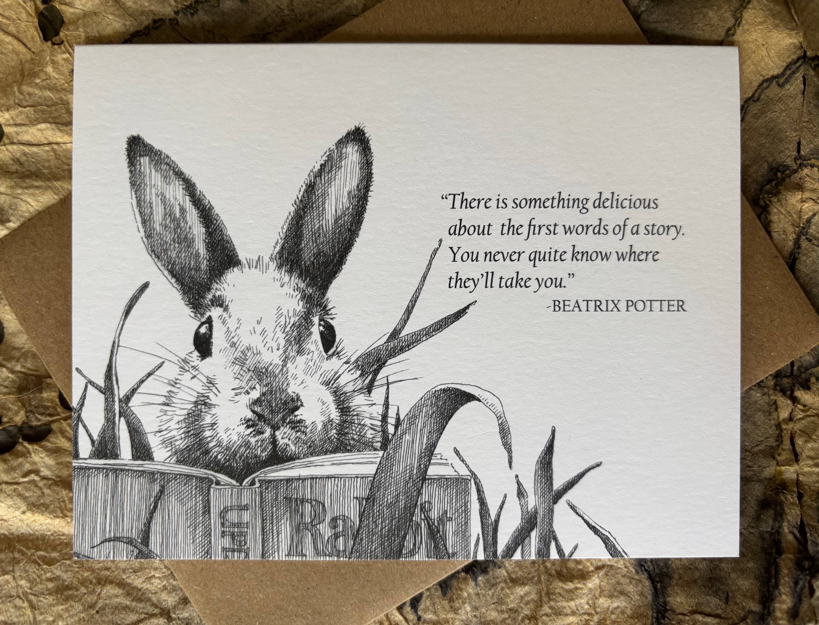 Karen Ritz Cards - Wholesale Everyday Greeting Card - Books & Beasts Rabbit Book Fun Notecard2