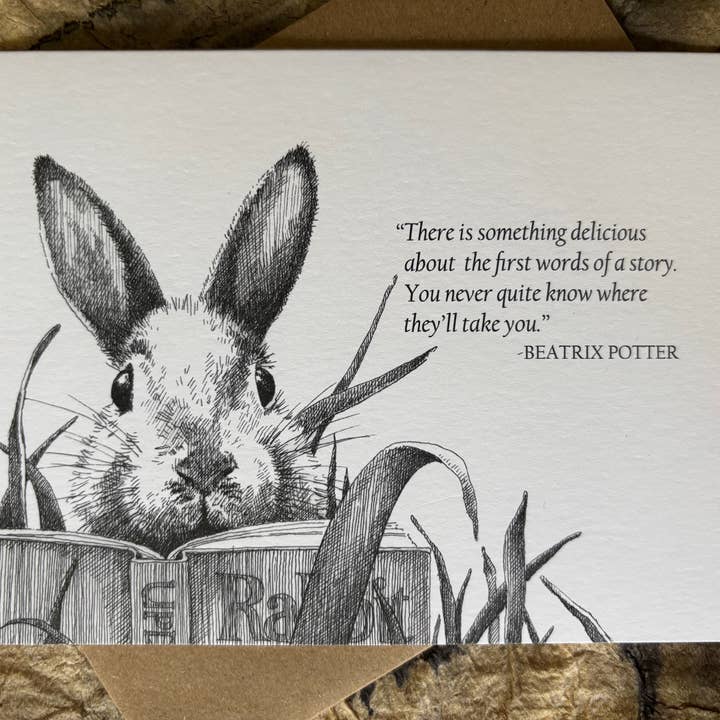 Karen Ritz Cards - Wholesale Everyday Greeting Card - Books & Beasts Rabbit Book Fun Notecard2