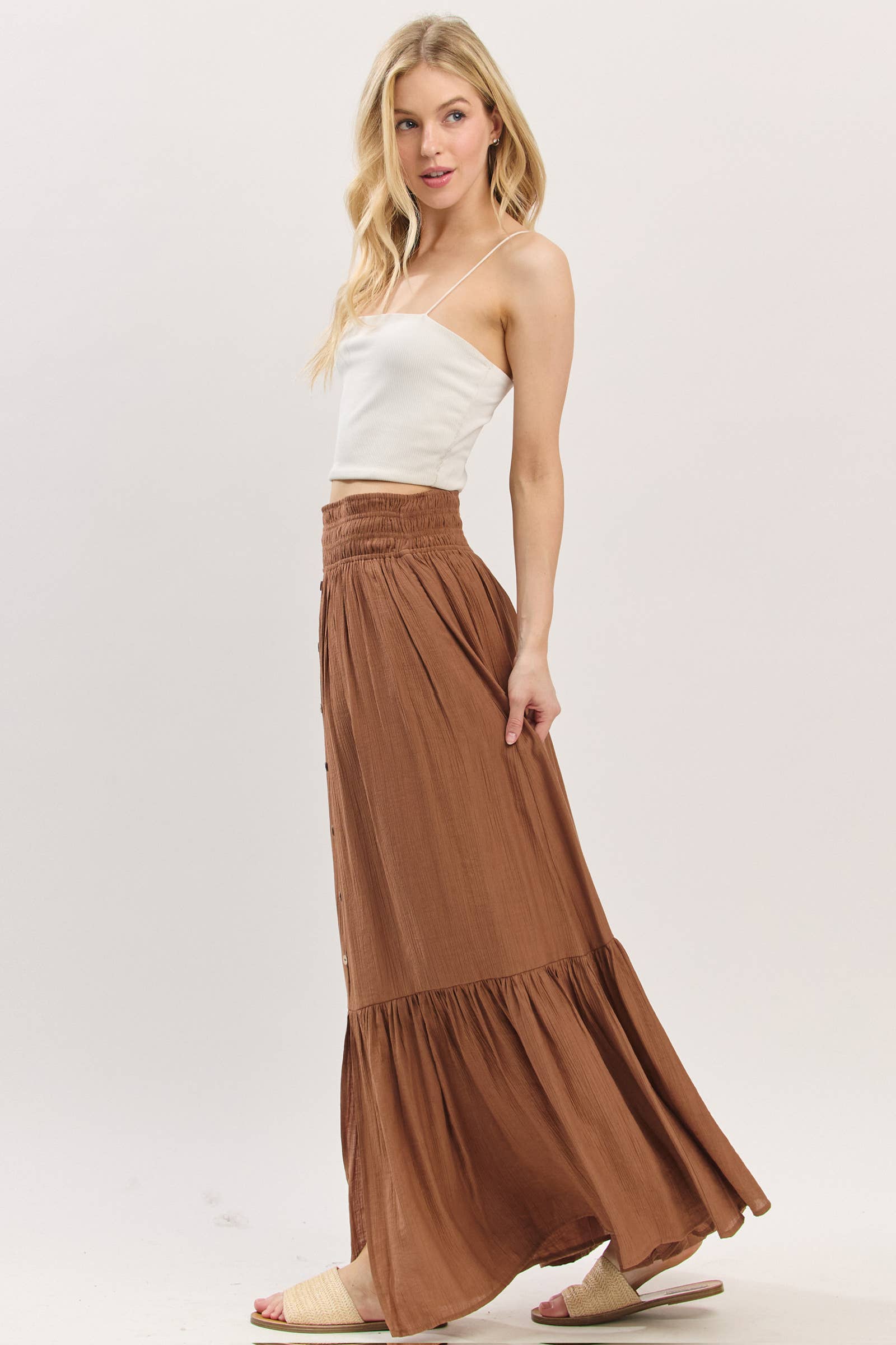 Final Touch - Wholesale Skirt - Women's - Tiered Center Slit Maxi Skirt - VS3399A16