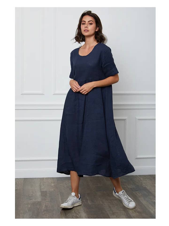 Long dress in 100% linen REF.7148 for wholesale by LÉA & LUC