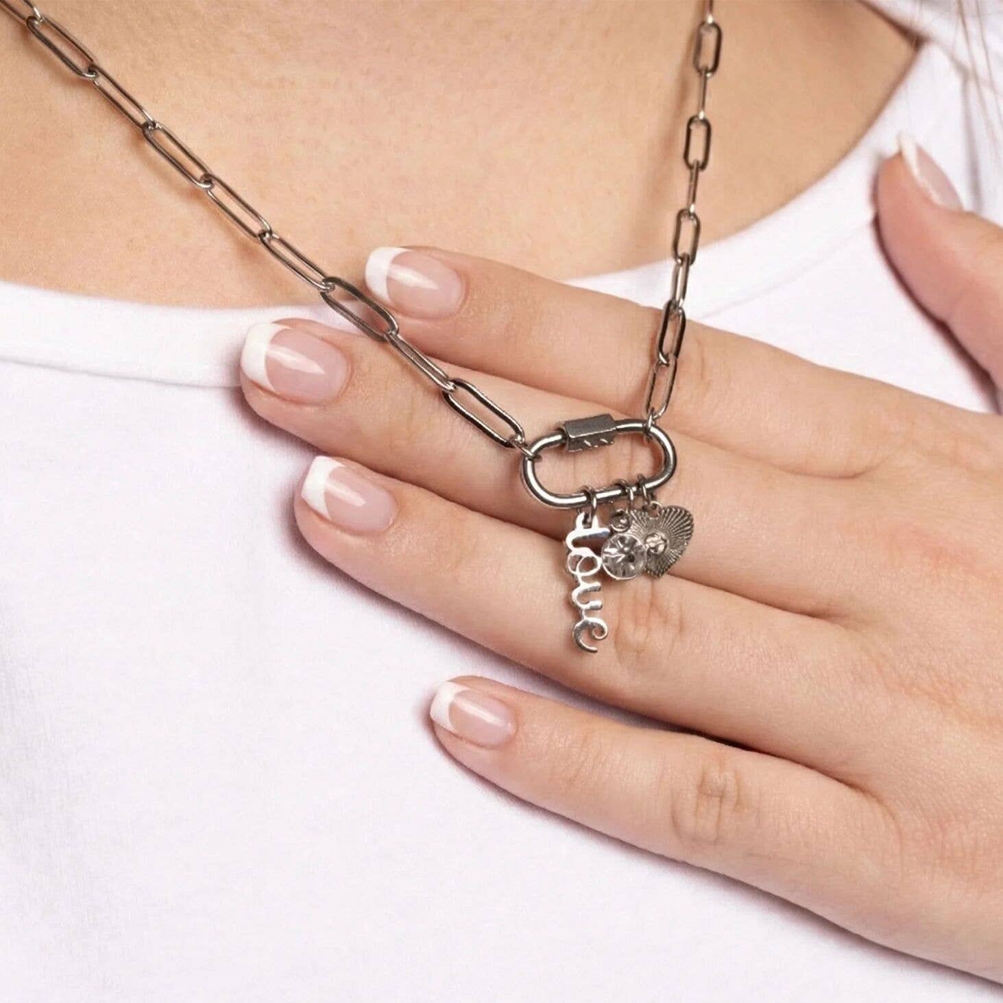 WJW - Wholesale Pendant/Charm Necklace - 18K PVD Gold Carabiner "Love" Paperclip Charm Necklace3