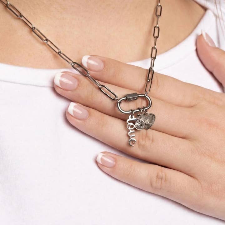 WJW - Wholesale Pendant/Charm Necklace - 18K PVD Gold Carabiner "Love" Paperclip Charm Necklace3