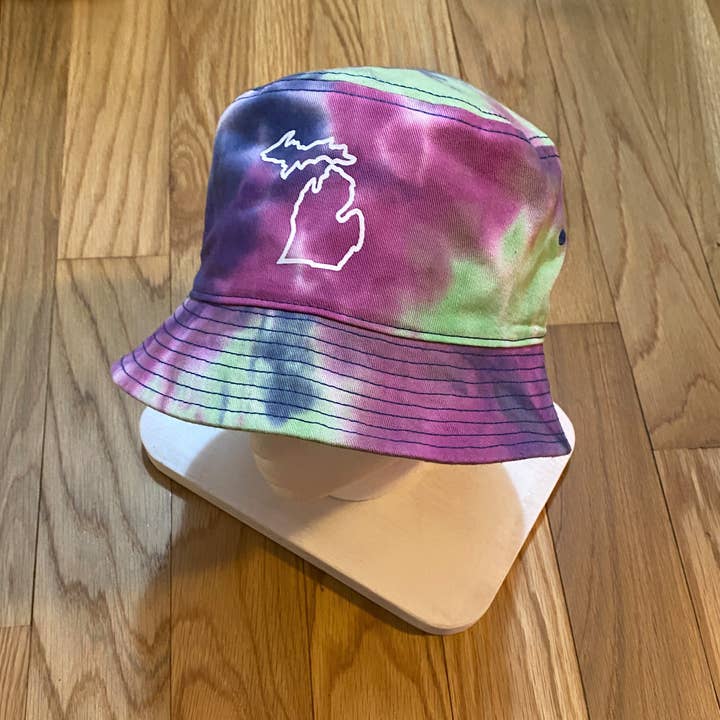 Tie Dye Michigan Bucket hat unisex pink purple great lakes for wholesale by PORTCITEES