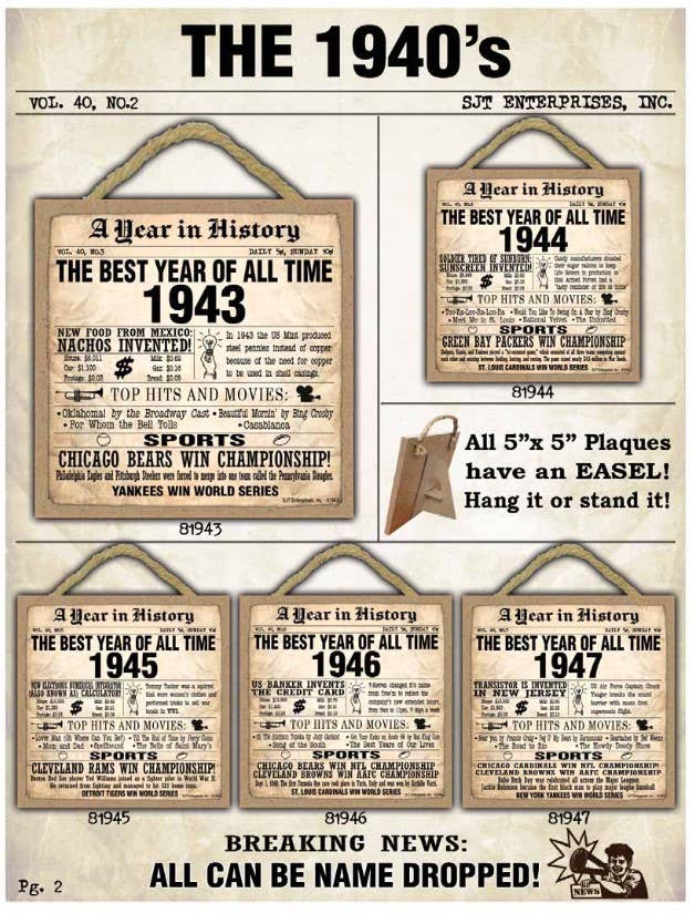 SJT Enterprises, Inc. - Vendita all'ingrosso Cartelli - 1953 Un anno nella storia Targhe in legno 12,7 x 12,7 cm1