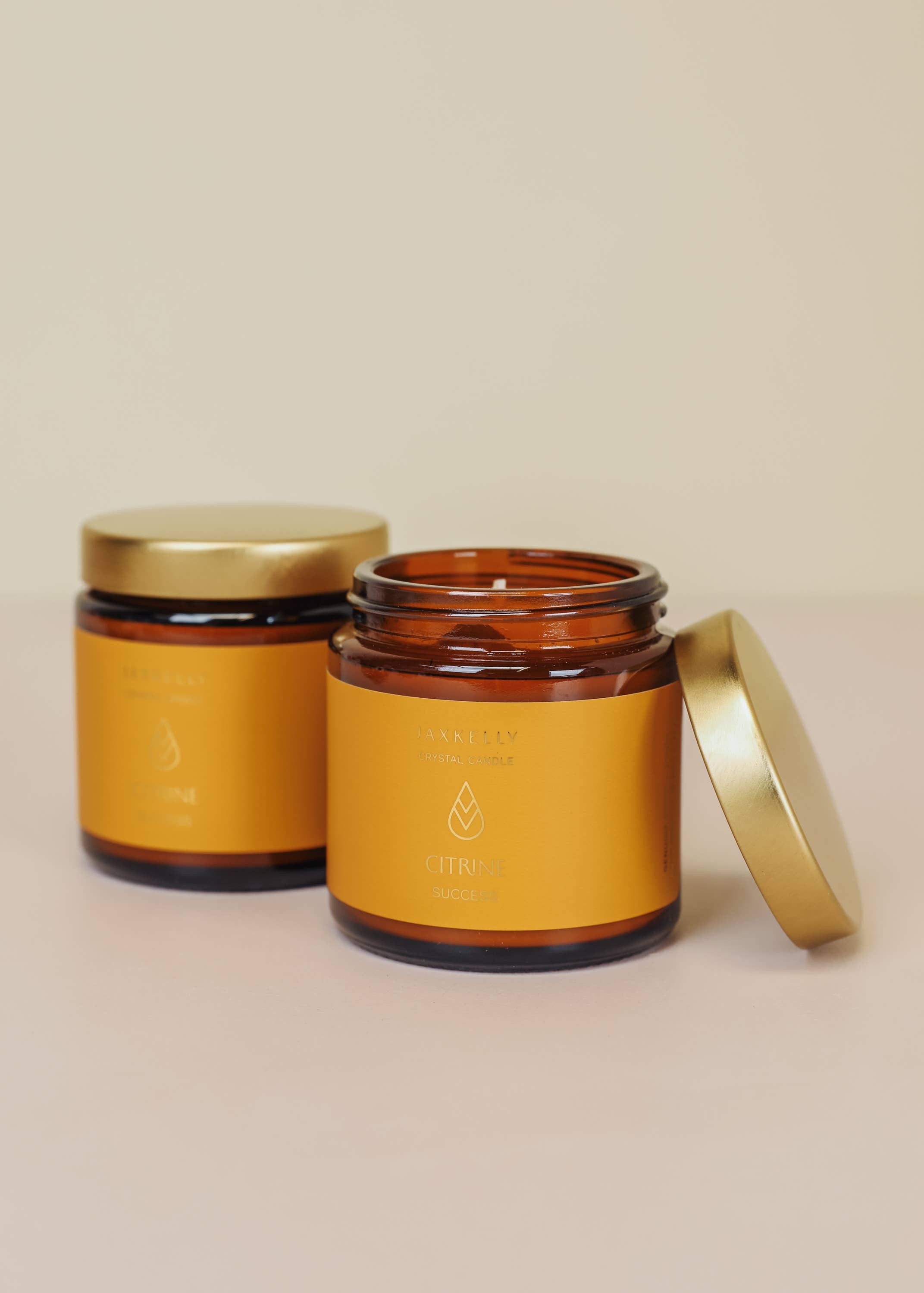 JaxKelly Candles - Wholesale Jar/Filled Candle - 4oz Amber Crystal Candles - Citrine - Success1