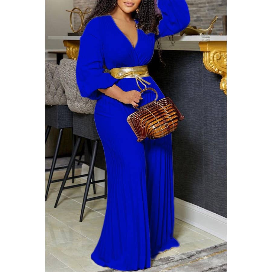 Paperdoll – wholesale Jumpsuit – Women's – V neck Sexy Lace up Pleated Wide Leg Jumpsuit6