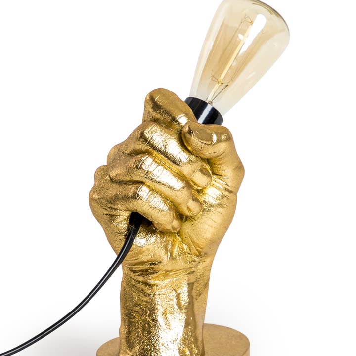 Lampada da tavolo «Hand Held» dorata per la vendita all'ingrosso da parte di McGowan & Rutherford Ltd