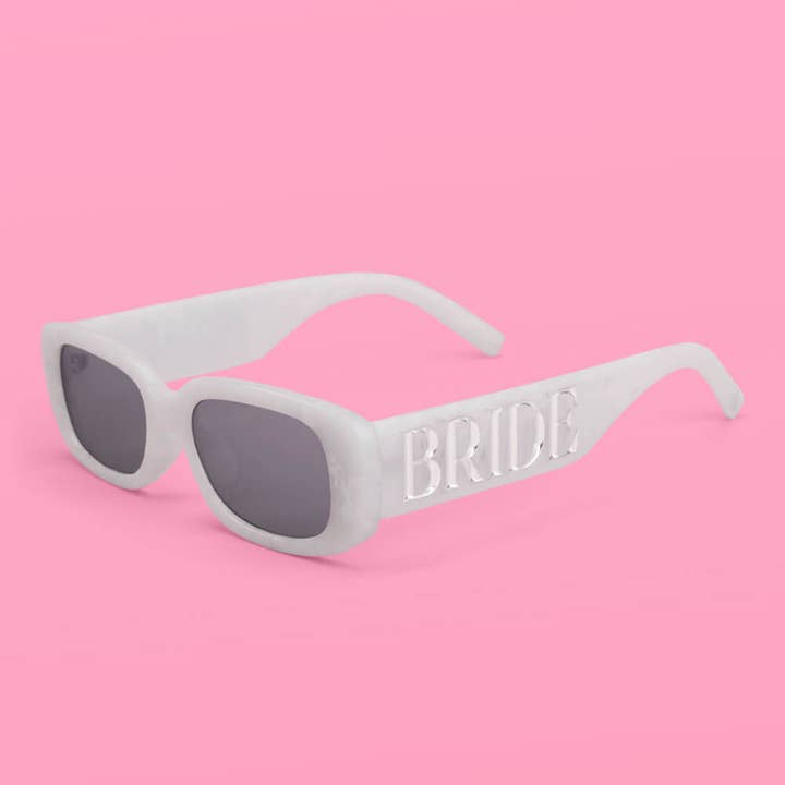 xo, Fetti - Wholesale Sunglasses - Women's - Bride Sunglasses | White Marble, Silver Logo, Bachelorette 1
