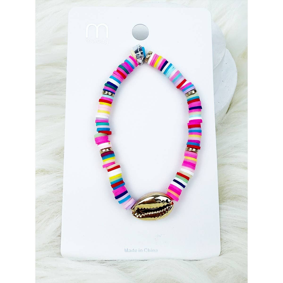 Mixed Color Clay Bead Sea Shell Charm Bracelet for wholesale on Faire1