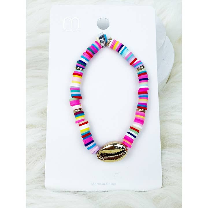 Mixed Color Clay Bead Sea Shell Charm Bracelet for wholesale on Faire1