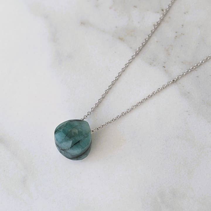 Emerald Teardrop May Birthstone Necklace for wholesale by Lapis London
