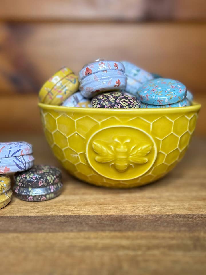Beehive Lip Balm Tins - with Honeycomb Bowl! for wholesale by Queen Bee Remedies LLC