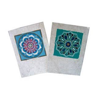 Ganesh Himal Trading - Wholesale Stationery/Notecard Set - Handcrafted Lokta Paper 6 Card Set, 2 Mandala Designs