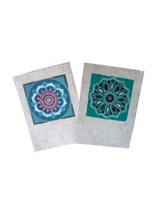 Handcrafted Lokta Paper 6 Card Set, 2 Mandala Designs for wholesale by Ganesh Himal Trading