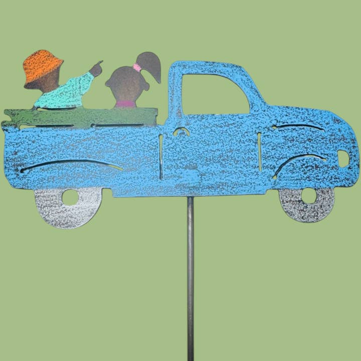 Metal kids truck plant stake grandkid garden stake cute gift for wholesale by Whimsies