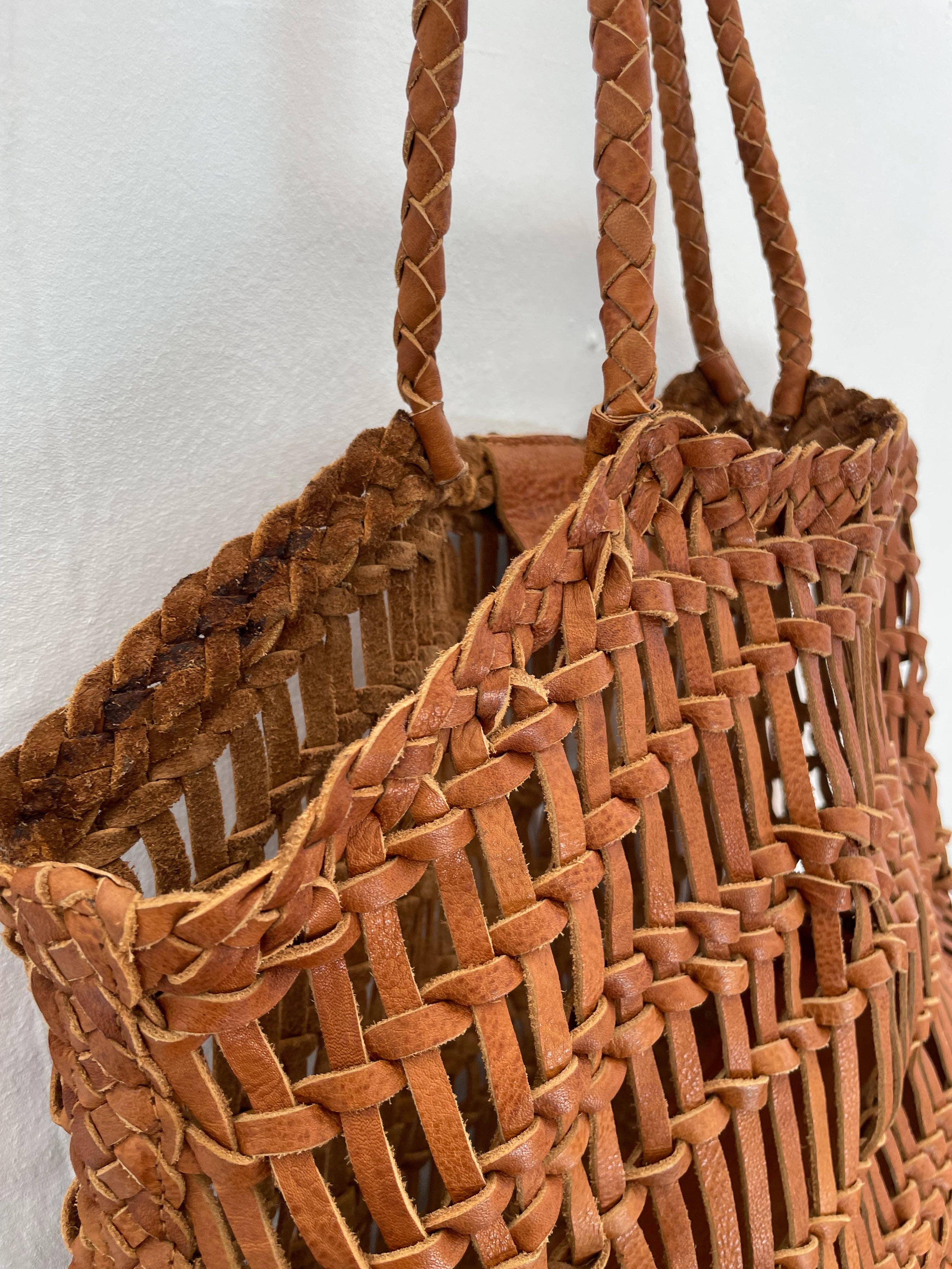 Happy French Gang – wholesale Beach bag – Luni Leather Woven Tan Bag10