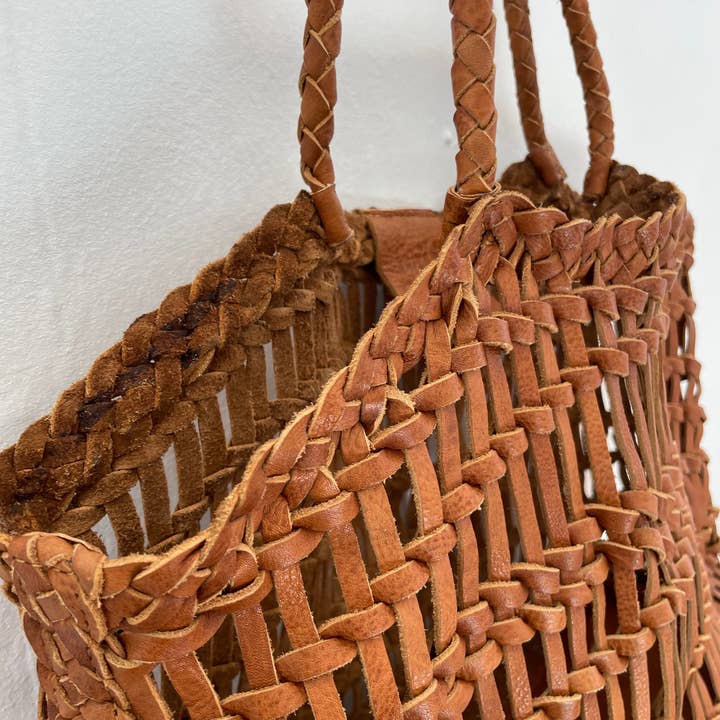 Happy French Gang – wholesale Beach bag – Luni Leather Woven Tan Bag10