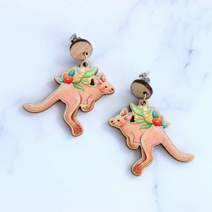 Stray Leaves - Wholesale Dangle Earrings - Australian Kangaroo wooden statement earrings3