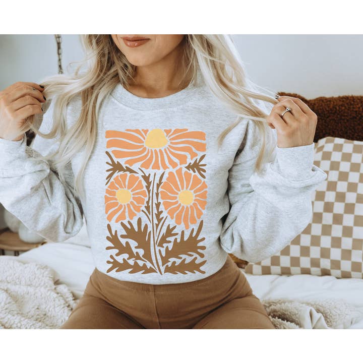 Fall Floral Marigolds Crew Neck Sweatshirt | Fall for wholesale by Amy Anne Apparel Inc