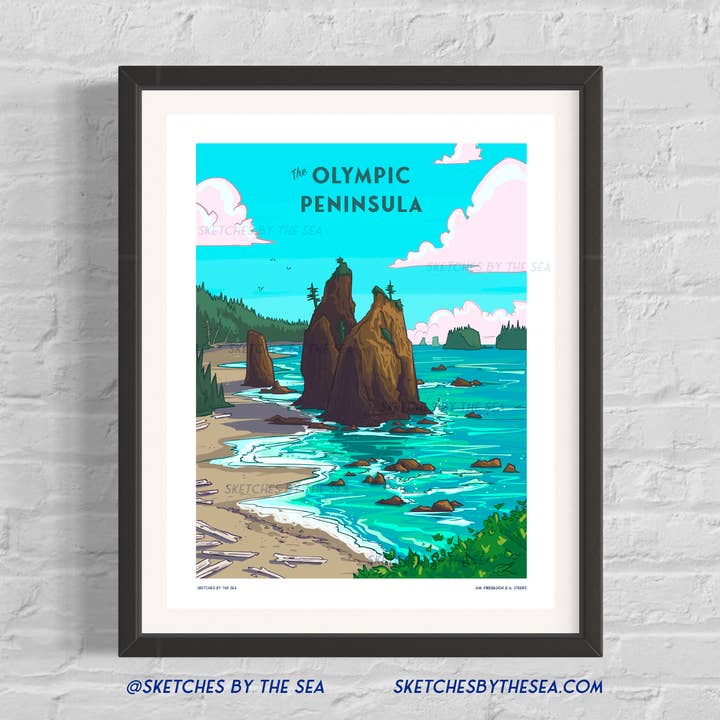 Olympic Peninsula Travel Poster for wholesale by Sketches By The Sea
