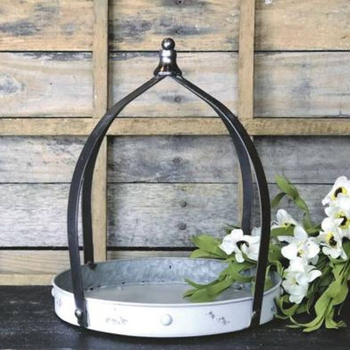 DNS Designs - Wholesale Decorative Tray - White Distressed Dome Handle Pan Large