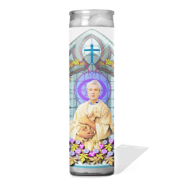 David Byrne Celebrity Prayer Candle for wholesale by Calm Down Caren