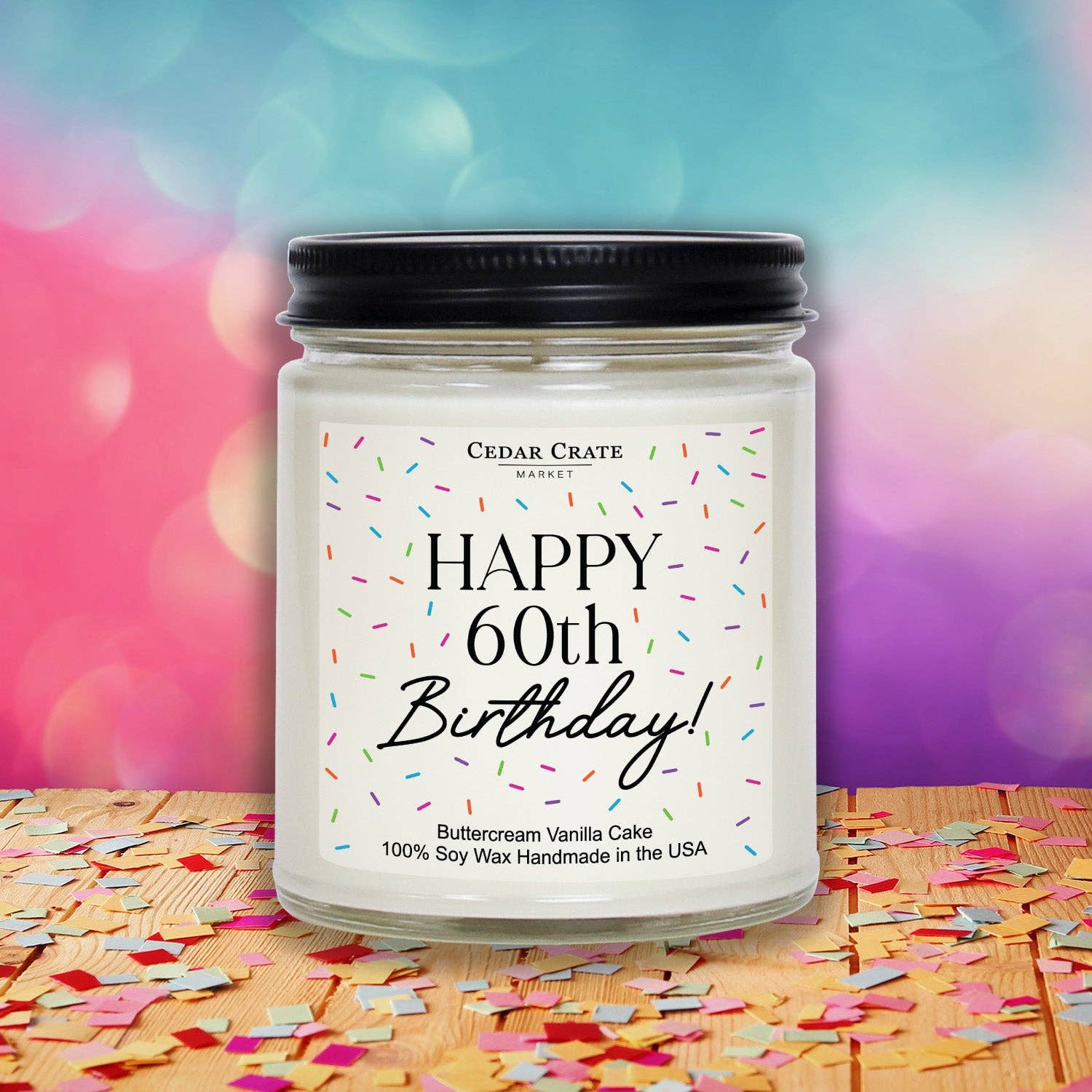 Cedar Crate Market - Wholesale Jar/Filled Candle - Happy 60th Birthday White Jar2