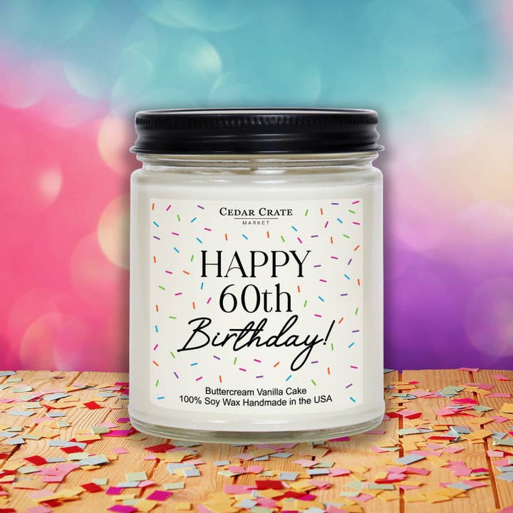 Cedar Crate Market - Wholesale Jar/Filled Candle - Happy 60th Birthday White Jar2