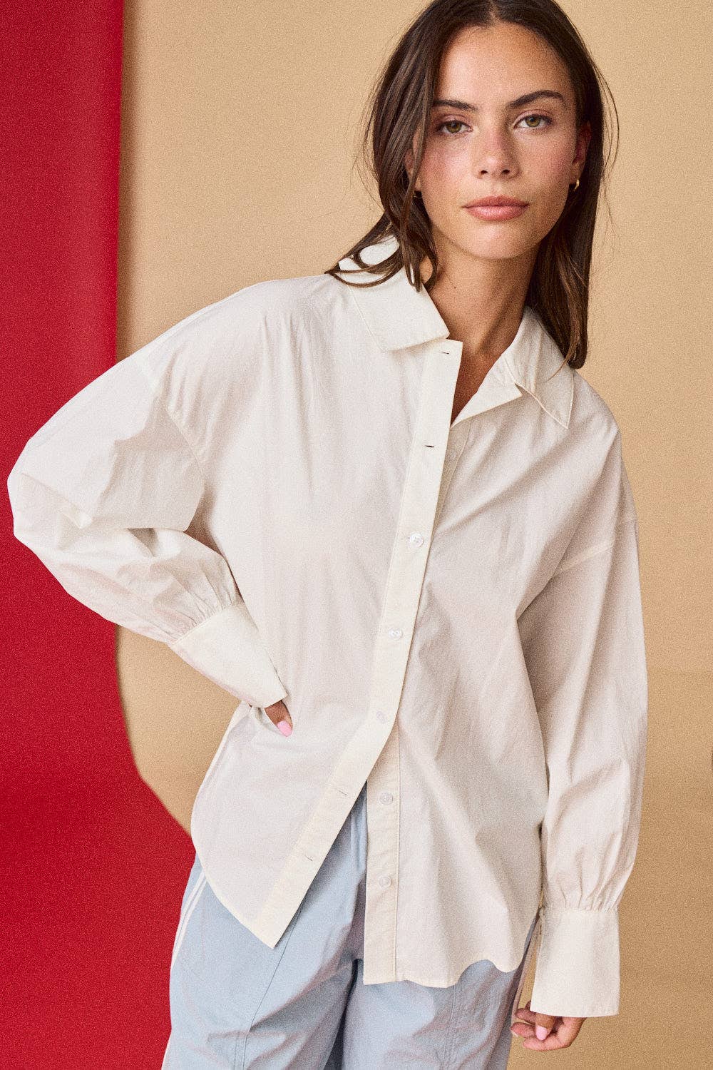 Papermoon - Wholesale Shirt - Women's - PT51052 - Oversized Button-Down Shirt - Cream6