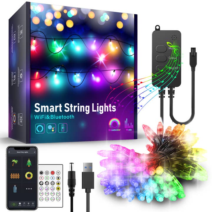 ENER-J Smart WiFi RGB Ljusslingor 5M, Alexa & Google Kompatibla, Musik Synk LED Ljusslingor med Fjärrkontroll, USB Driven, Flexibel Koppartråd, Dimbar Flerfärgad Belysning | Enkelt paket för wholesale av ENER-J