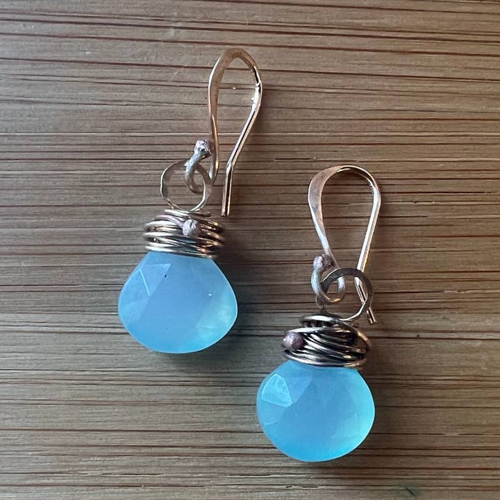 Gemstone Bead Drop Earrings with Recycled Metal for wholesale by Jen Burrall Designs