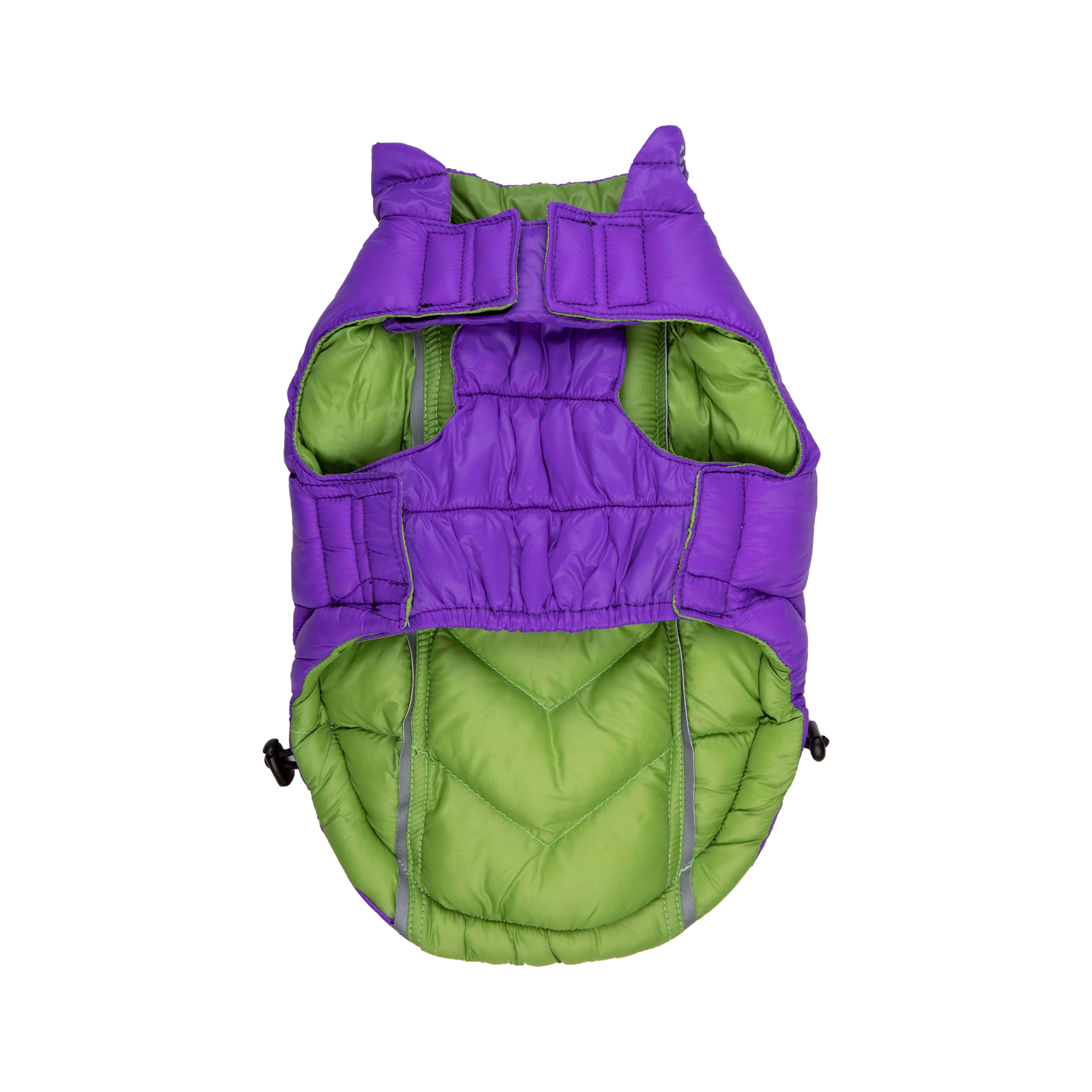 Barker's Bowtique - Vente Manteau – chien - Doudoune réversible et réfléchissante Featherlite - Vert/Violet3