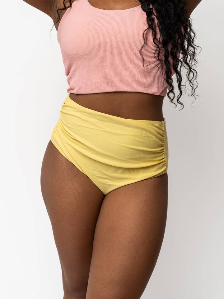 Yellow Midi Ruched Swim Bottoms for wholesale by Coral Reef Swim