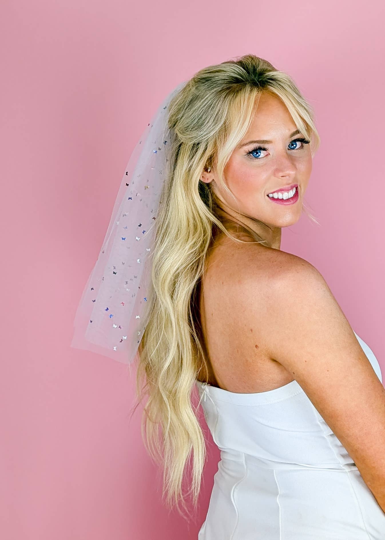 FashionMeme LLC - Vente Voile – femme - Mini voile de bachelorette multicolore confettis papillons étoiles3