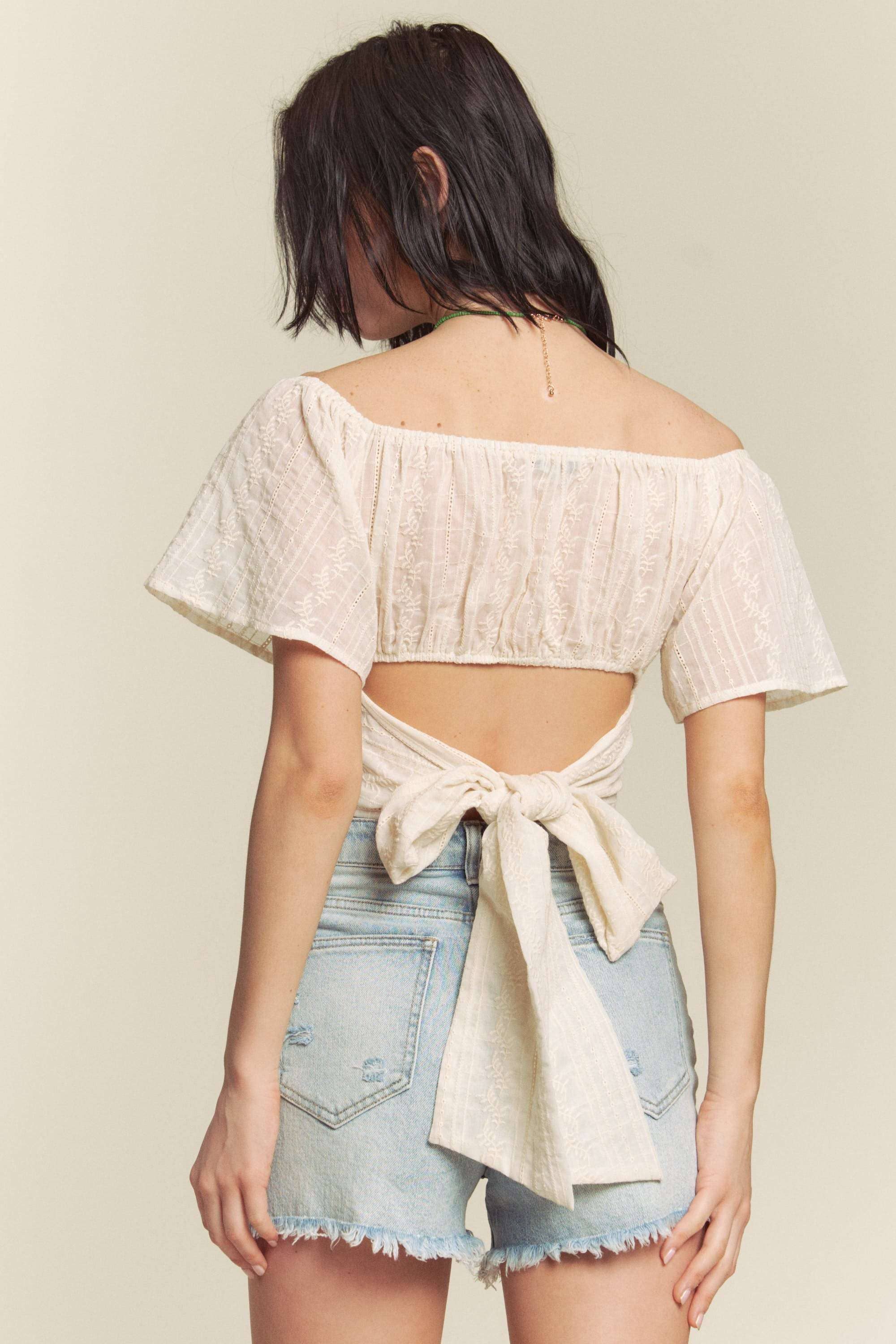 Hers & Mine - Wholesale Knit Top - Women's - EMBROIDERY VOILE SHORT SLEEVE CROSS TIE TOP9