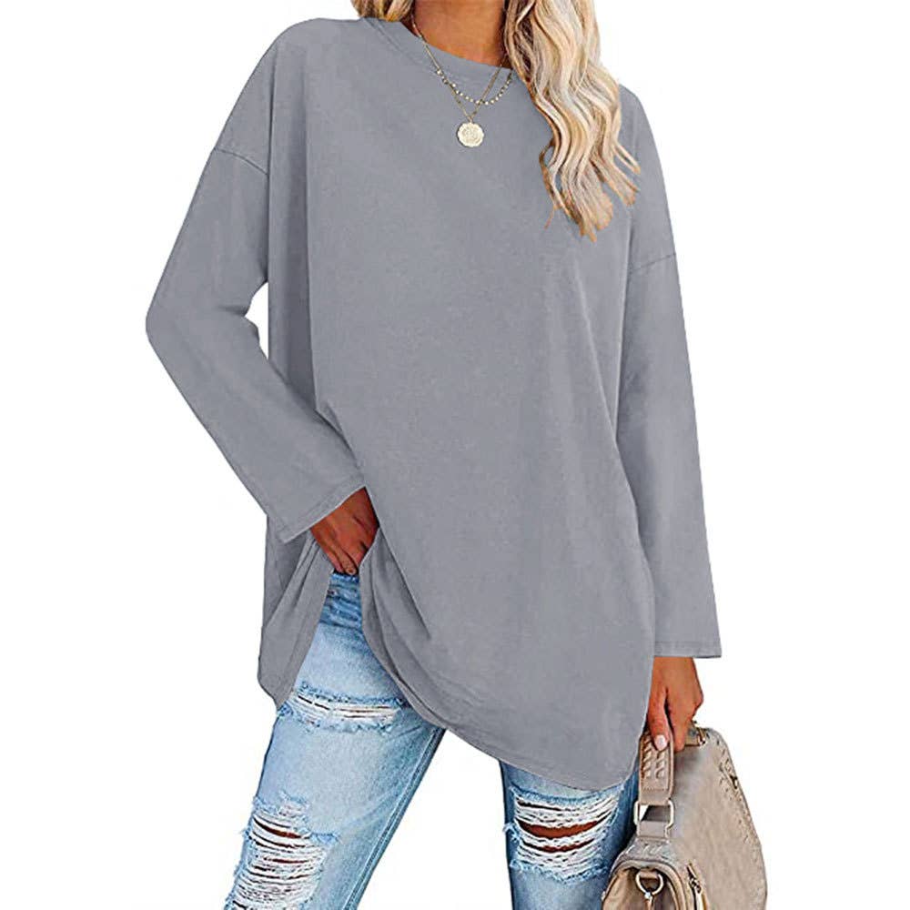 Rosa Clothing - Wholesale T-Shirt - Women's - Loose Round Neck Long Sleeve T-shirt Top7