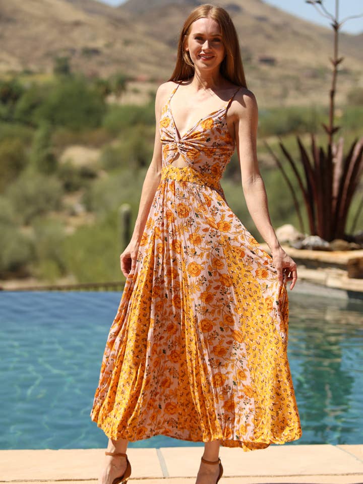 C4C46-WA78-WA79 MIXET PRINT GODET MAXIKJOLE MED TWIST FRONT for engroshandel hos ANGIE