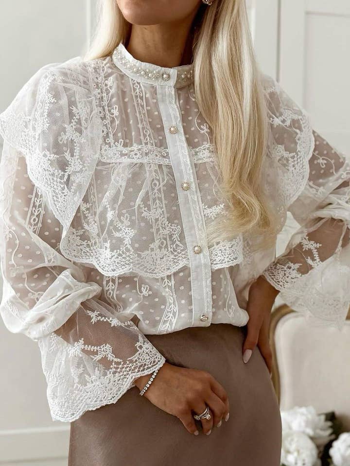 LORIANE - Wholesale Button Down Shirt - Women's - 6528 Transparent plain blouse4