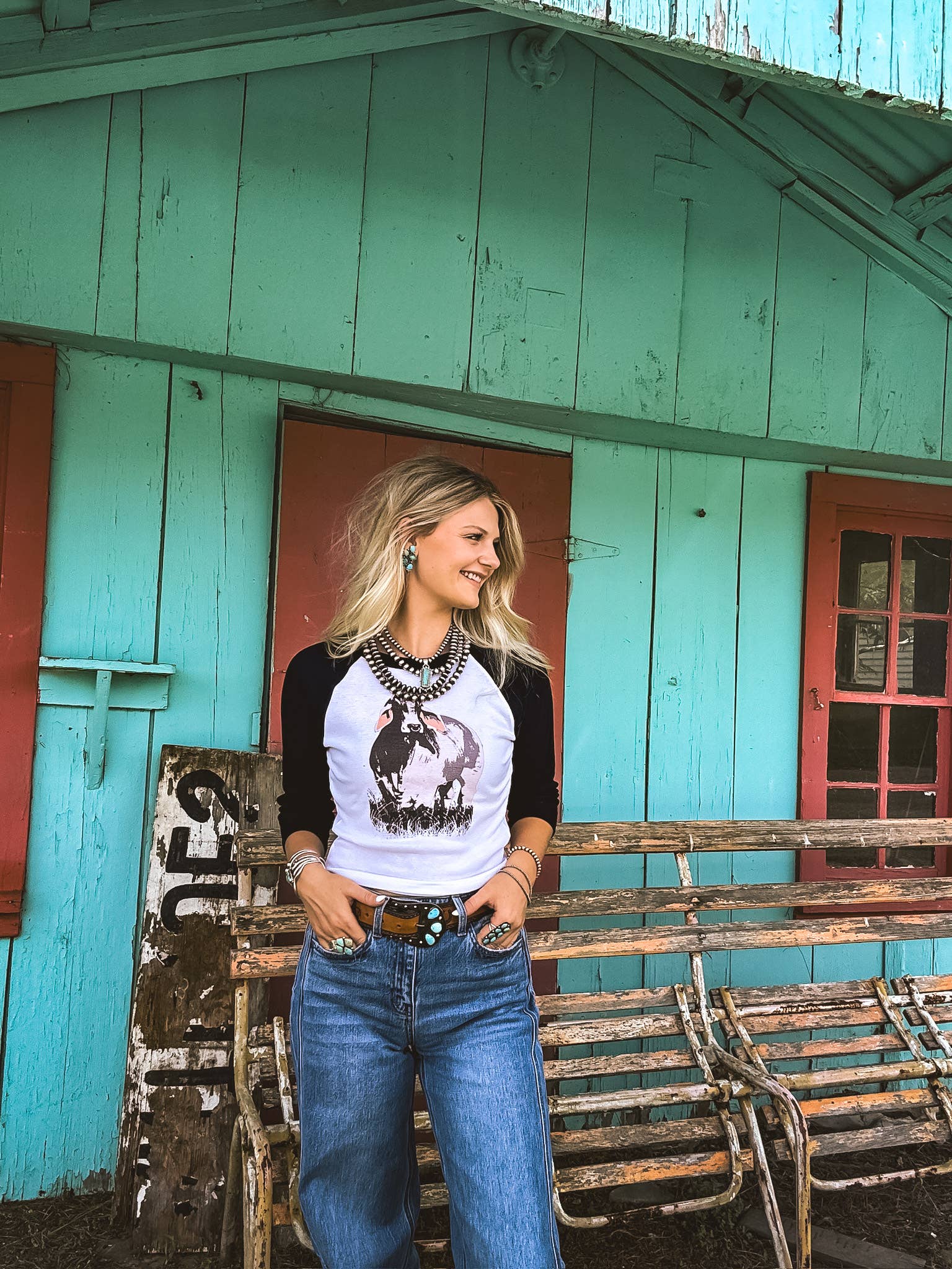 Hank & Scoot - Wholesale T-Shirt (Graphic) - Women's - The Fitted Cow Raglan 1