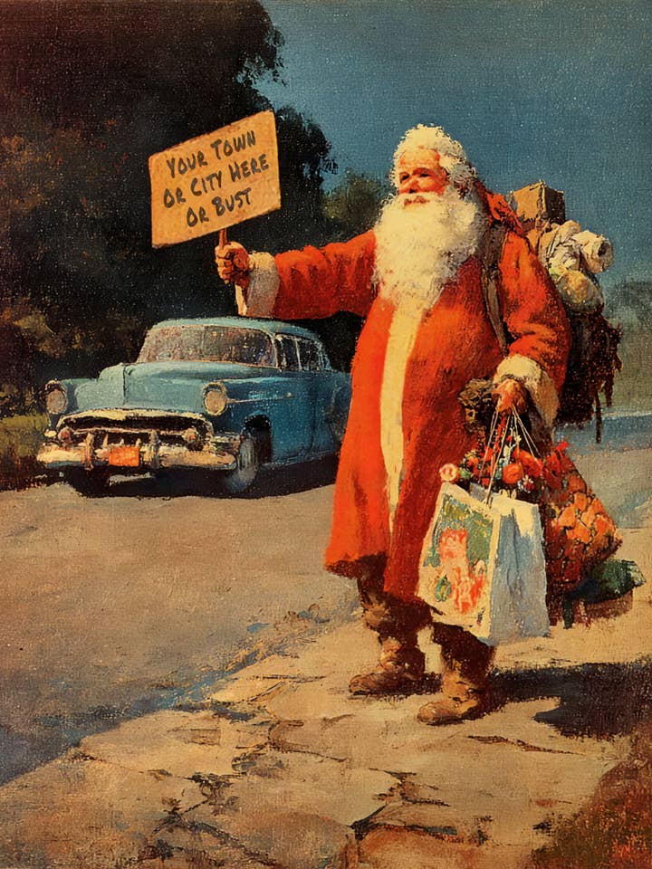 Impressions murales souvenirs personnalisés de l'auto-stoppeur du Père Noël pour la vente par Mowbi